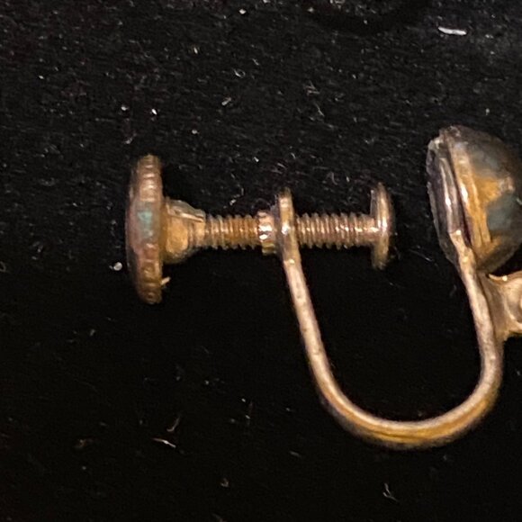 2" x 5/8" Vintage Indian Silver Earrings With Crushed Turquoise Mosaic & Screw B - Picture 5 of 11